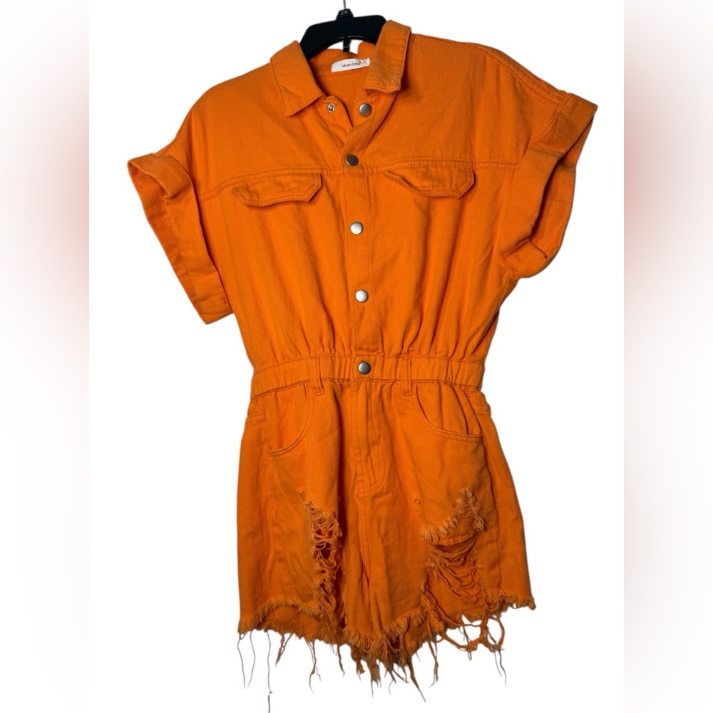 Item Ditto Let's Go Girls Orange Denim Gameday Romper‎